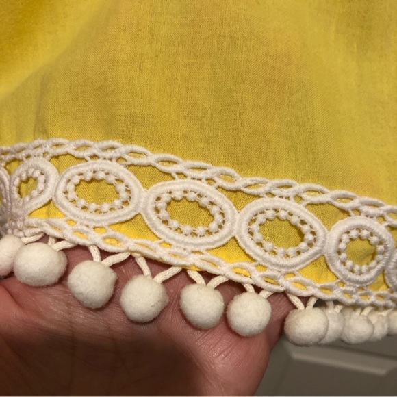 SEATON Retro Yellow Tunic Beach Pool Coverup 100% Cotton PomPon Fringe Size M - Picture 5 of 15